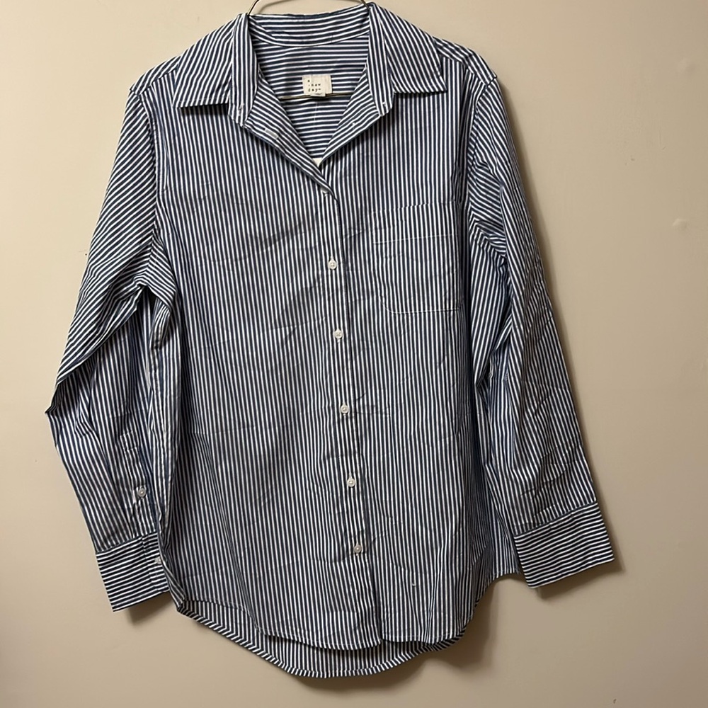 A New Day blue and white striped long sleeve 100% cotton blouse new tags size S